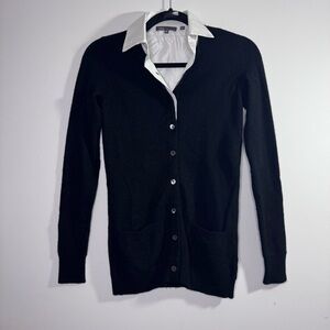 Vince 100% Cashmere Cardigan XS Black Button Front Layered Collar Sweater